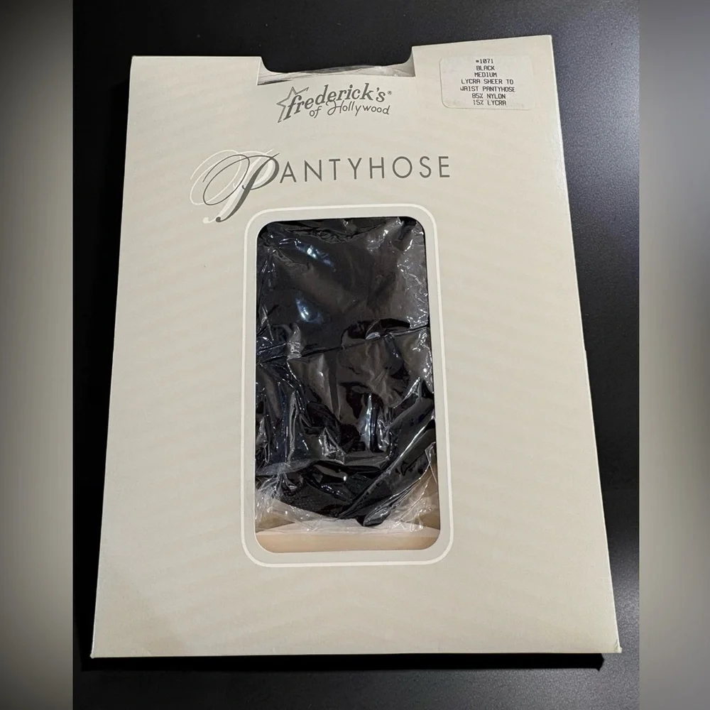 Vintage Frederick’s of Hollywood Black Pantyhose Medium Sheer to Waist NIP